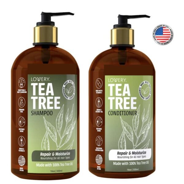 Lovery Tea Tree Shampoo & Conditioner Gift Set, Made in USA, 32 oz (3)