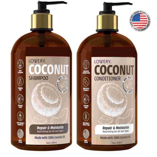 Coconut Shampoo and Conditioner Gift Set, Made in USA, 32 oz (3)