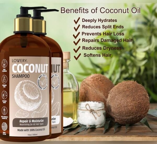 Coconut Shampoo and Conditioner Gift Set, Made in USA, 32 oz (3)