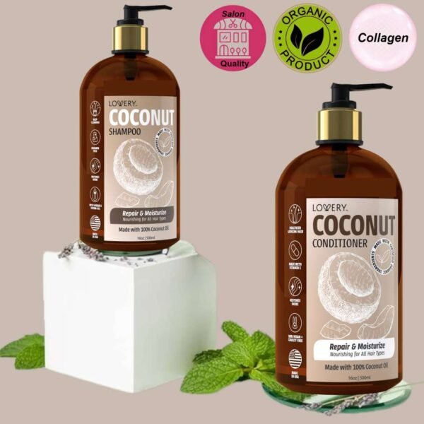 Coconut Shampoo and Conditioner Gift Set, Made in USA, 32 oz (3)